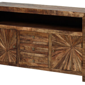 Mango Wood Solid Parquet Media Sideboard 65 Inches. Hand made imported cabinet and part of the beautiful Mango Wood Solid Parquet Collection. The unit offers versatility in placement and use. The collection has many offerings for your selection such as a Bedrooms