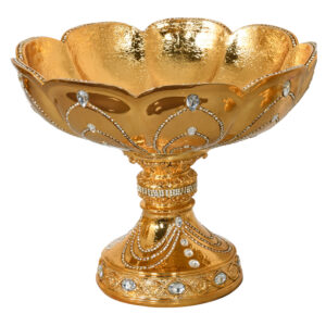 Embrace the European Elegance Grand Golden Pedestal Bowl a captivating centerpiece exuding opulence. Its grand design commands attention