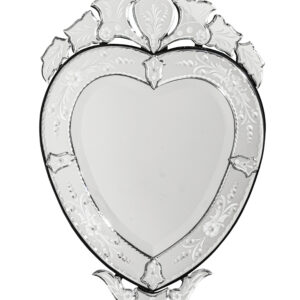 For the love of your life or just for love the elegant traditional Venetian Glass Heart Mirror by Timeless Reflections is simply beautiful.  Individual pieces of mirror glass are hand cut and then etched by hand capturing the classic Venetian design.  The etched mirrored glass is then attached to a strong wood back to support the delicate beauty of the mirror.  Nearly 32 inches high the Venetian Glass Heart Mirror is a timeless design everyone is sure to treasure.