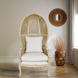 being hand-carved with intricate double caning all enhanced with the spectacular on-trend natural finishing further softened by rich woven linen. It is handcrafted out of hand-selected solid mahogany wood that is then tastefully finished in our new intermediate neutral beige