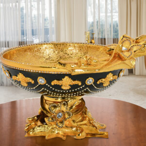 an exquisite masterpiece adorned with sculpted azaleas. Rhinestone crystals in a swag design add a touch of sparkle to the bowl