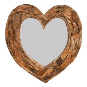 The Teak Heart Wall Mirror is handmade using pieces of root wood to craft the frame.  Each piece of wood is hand placed on to the solid wood backed frame creating an interesting mural design.  The natural variations of the wood add to the character of each Heart Wall Mirror while making each unique in their own way.