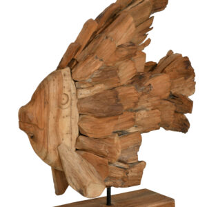 This captivating Natural Teak Wood Butterfly Fish is an exceptional piece that beautifully merges the rustic charm of natural wood with the artistry of handcrafted design. Resting on a sturdy iron stand