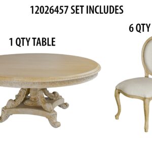a key part of the revered Heritage Collection. This set features six Casual Dining Side Chairs and an awe-inspiring 72-inch Anglia Round Dining Table