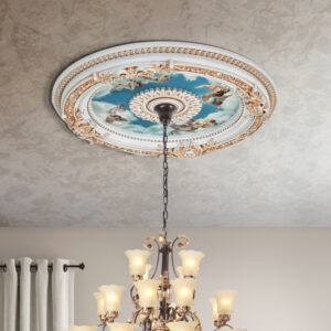 The Cherub Sky Round Chandelier Ceiling Medallion 24.5 Diameter is a favorite sized fully assembled and intricately finished Ceiling Medallion. This Timeless Creation offers an Old-World Elegance. This finished Architectural Ceiling Medallion creates instant 3-dimensional detail to an otherwise boring plain ceiling. Also