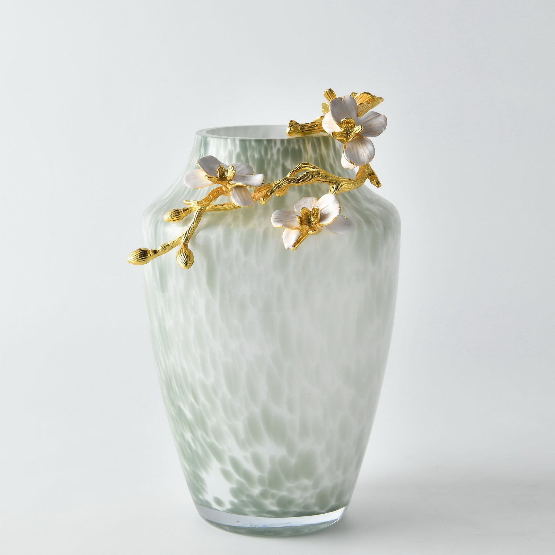 Pearl Blossom Vase with Gold Floral Branch
