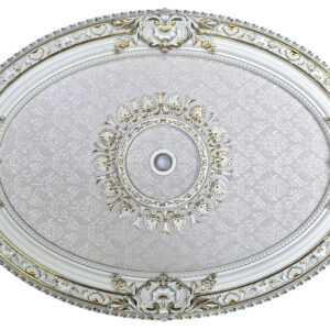 Grace your ceiling with royal sophistication using the Imperial Pearl Oval Ceiling Medallion. This elegant oval medallion features a soft pearl-toned damask center framed by exquisite sculpted details in white and gold. Lavish scrollwork