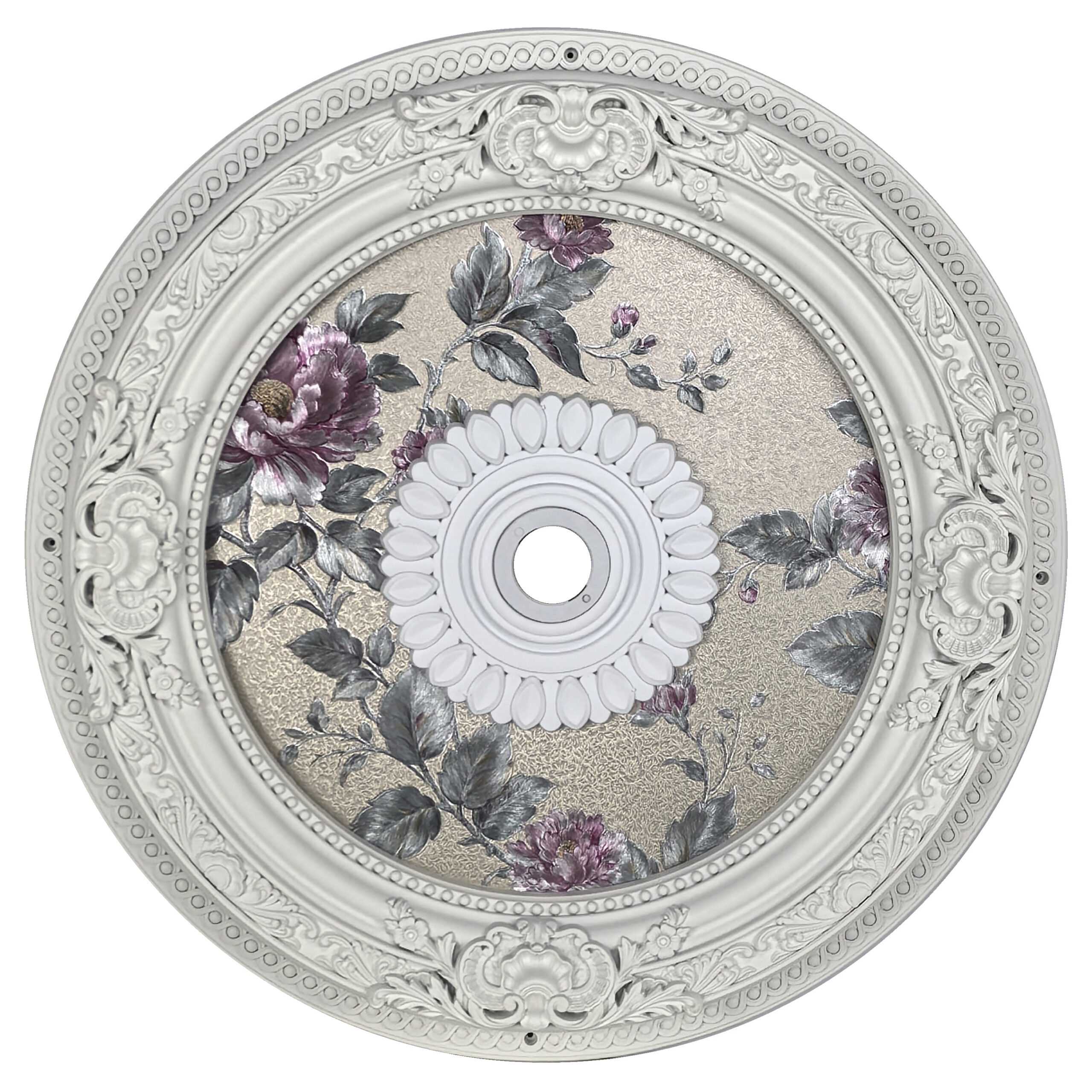 White Round Victorian Bloom Ceiling Medallion 24 inch