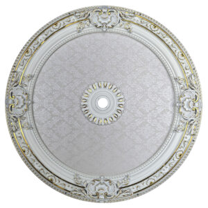 Elevate your ceiling with refined grandeur using the Palatial Lace Round Ceiling Medallion. Featuring an elegant damask-patterned center in soft pearl tones