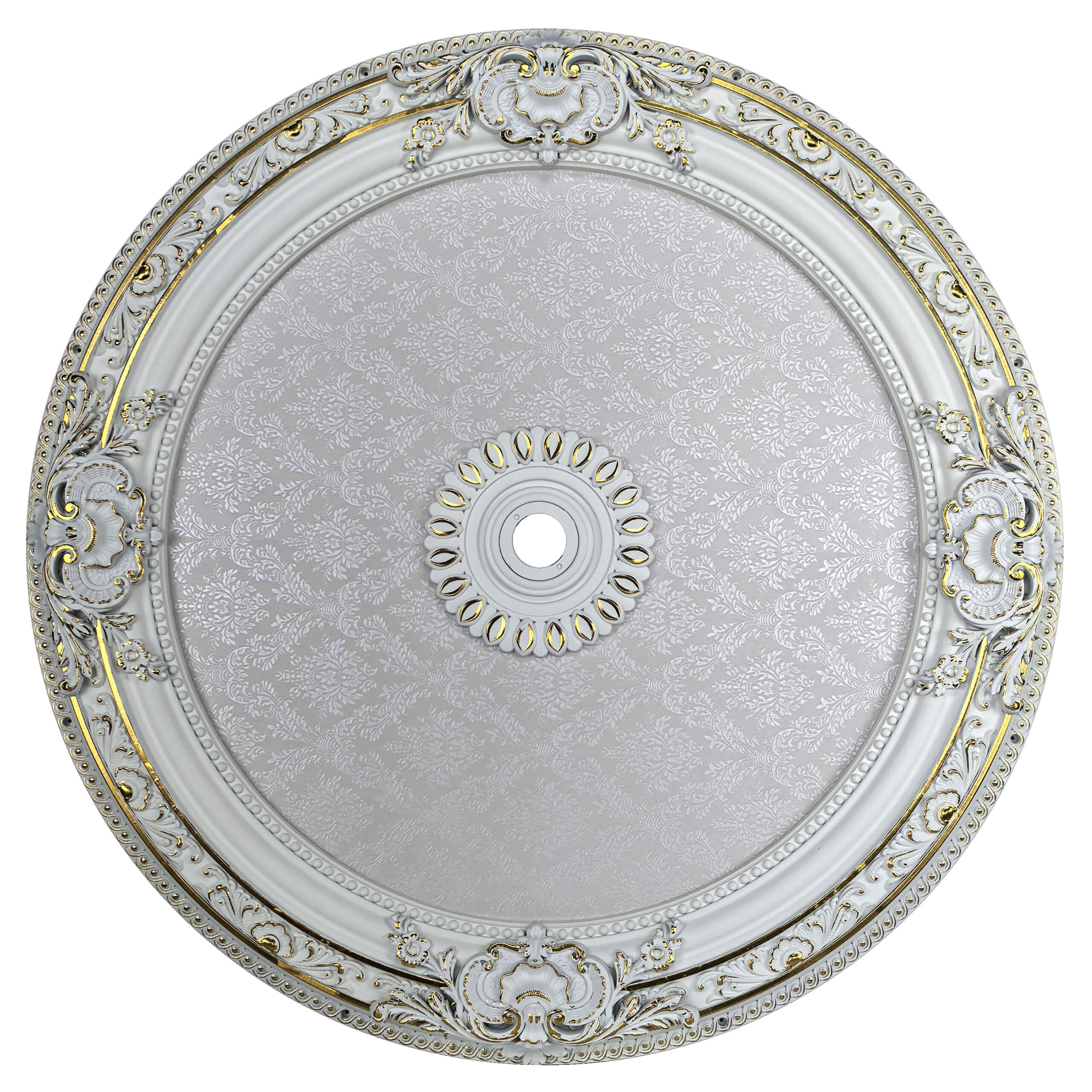 White and Gold Palatial Lace Round Ceiling Medallion 35 inch