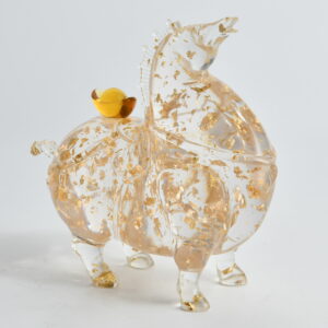 adorned with shimmering gold leaf detailing and crowned with a traditional gold ingot symbolizing wealth and success. Crafted from high quality resin with intricate accents