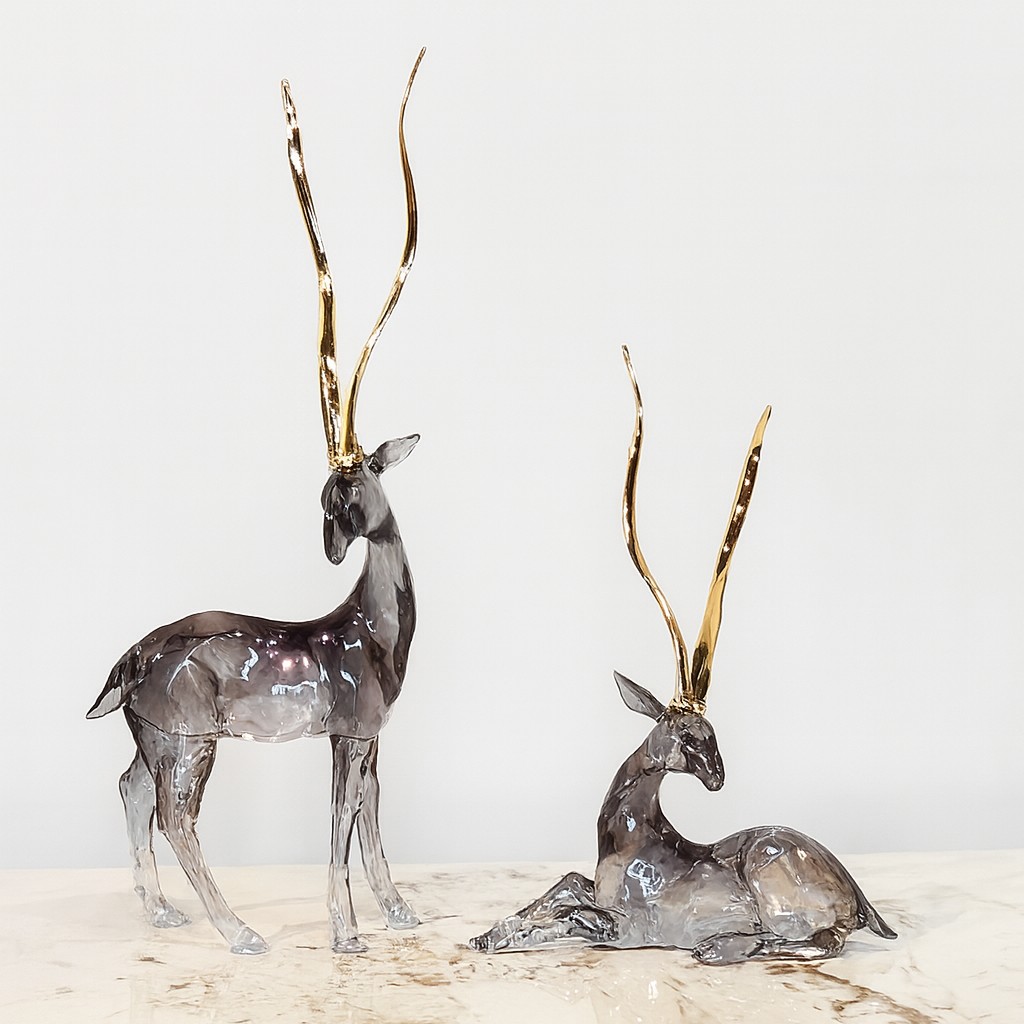 Set of 2 Crystal Stag Sculptures